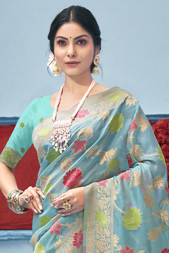 Sky Blue Organza Saree