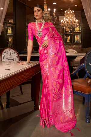 Fuscia Pink Satin Silk Saree