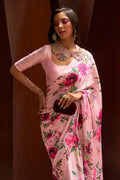 Baby Pink Satin Crepe Saree