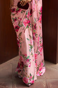 Baby Pink Satin Crepe Saree