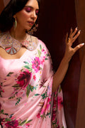 Baby Pink Satin Crepe Saree