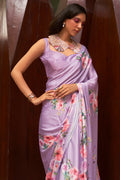 Light Purple Satin Crepe Saree