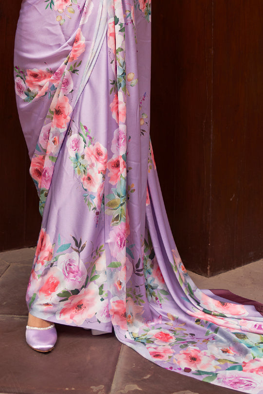 Light Purple Satin Crepe Saree