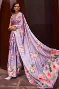 Light Purple Satin Crepe Saree