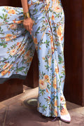 Sky Blue Satin Crepe Saree
