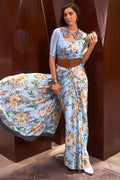 Sky Blue Satin Crepe Saree