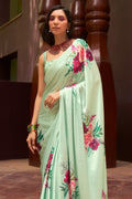 Sea Green Satin Crepe Saree