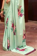 Sea Green Satin Crepe Saree