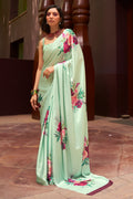 Sea Green Satin Crepe Saree