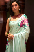 Sea Green Satin Crepe Saree