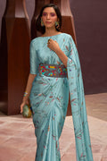 Baby Blue Satin Crepe Saree