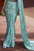 Baby Blue Satin Crepe Saree