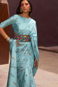 Baby Blue Satin Crepe Saree