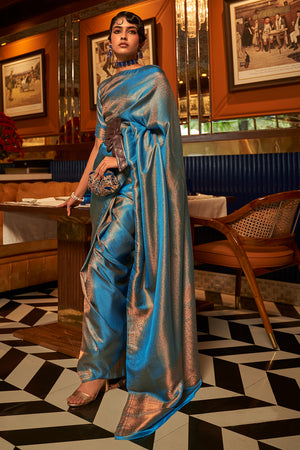 French Blue Kanjivaram Saree