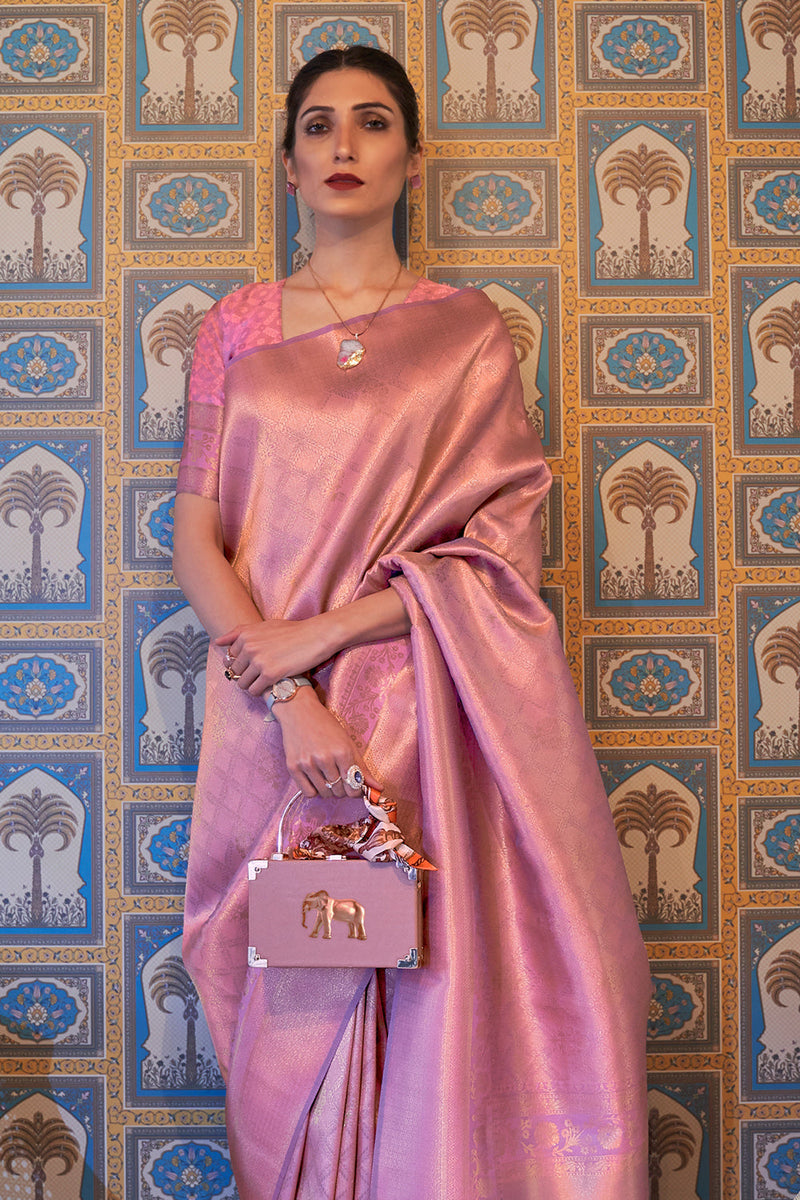 Handwoven Cotton Saree - Flamingo Orange + Solid Pink