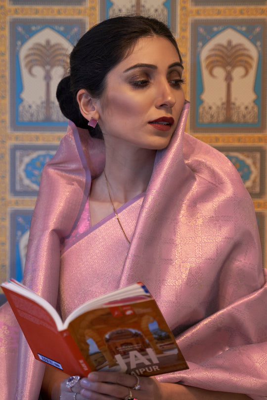 Flamingo Pink Kanjivaram Saree