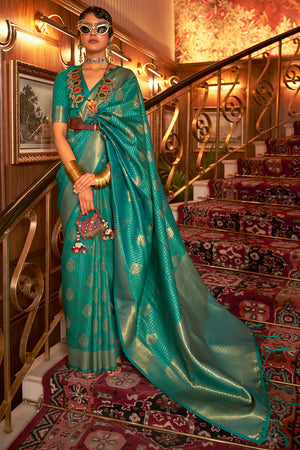 Ocean Blue Kanjivaram Saree