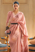 Cantaloupe Peach Silk Saree