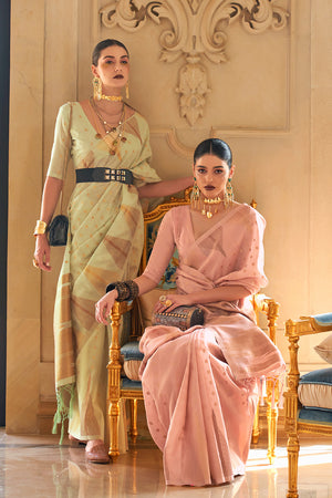 Cantaloupe Peach Silk Saree