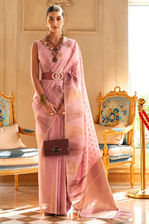 Flamingo Pink Silk Saree