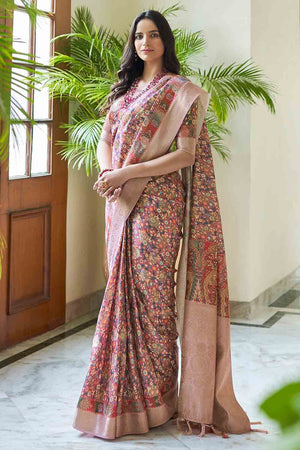 Salmon Pink Digital Print Saree