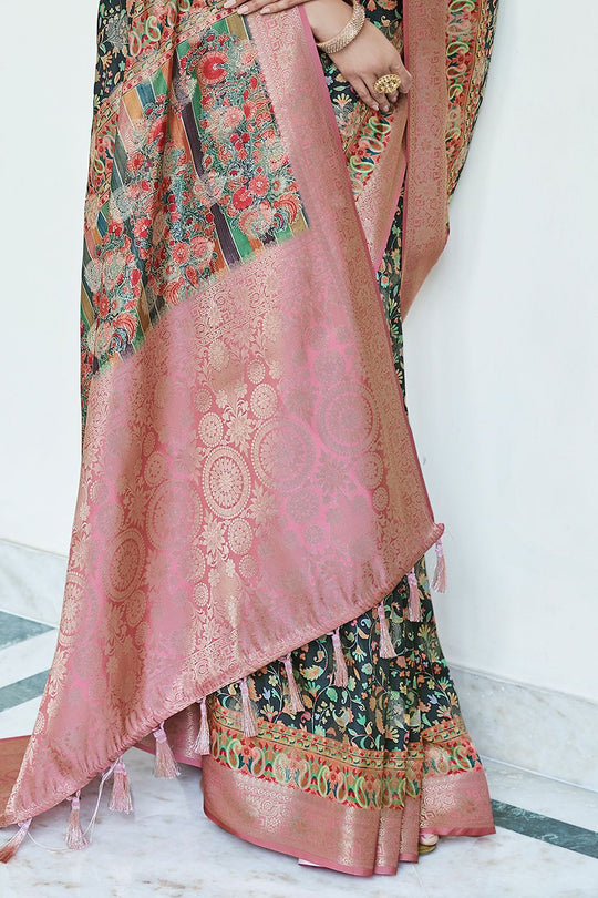 Peacock Blue Digital Print Saree