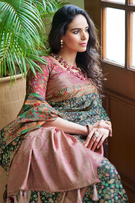 Peacock Blue Digital Print Saree