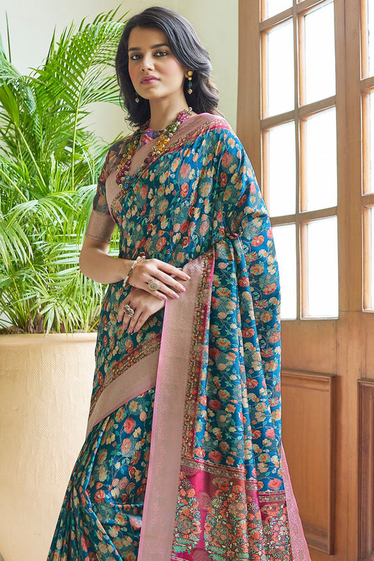 Cerulean Blue Digital Print Saree