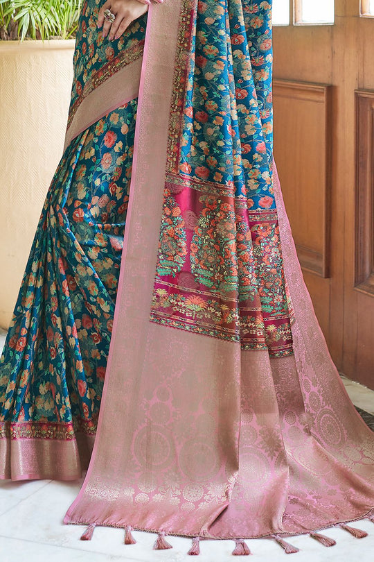 Cerulean Blue Digital Print Saree