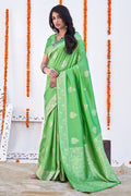 green Banarasi saree