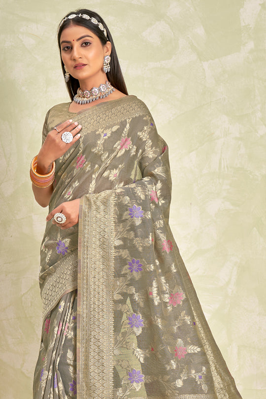 Pewter Grey Cotton Saree