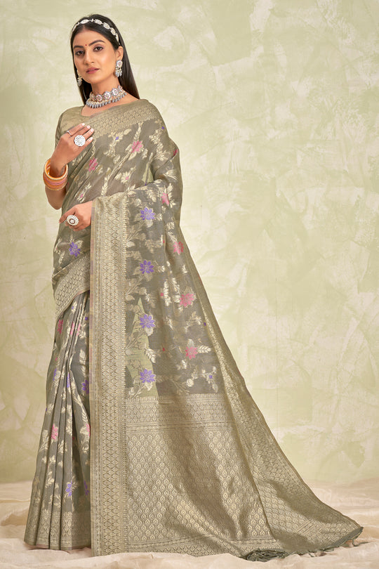 Pewter Grey Cotton Saree