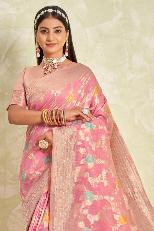 Flamigo Pink Cotton Saree