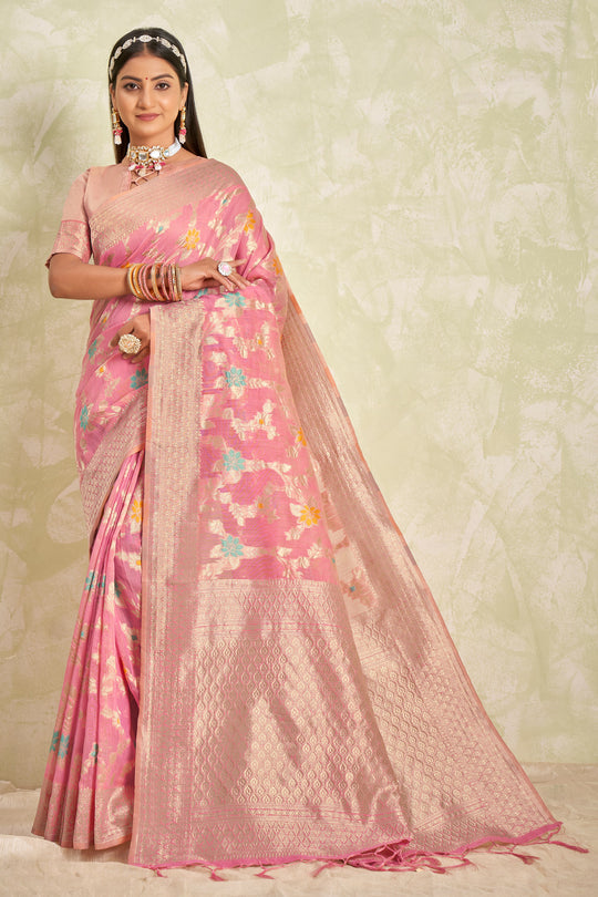 Flamigo Pink Cotton Saree