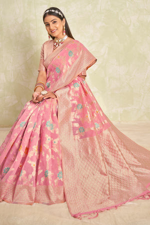 Flamigo Pink Cotton Saree