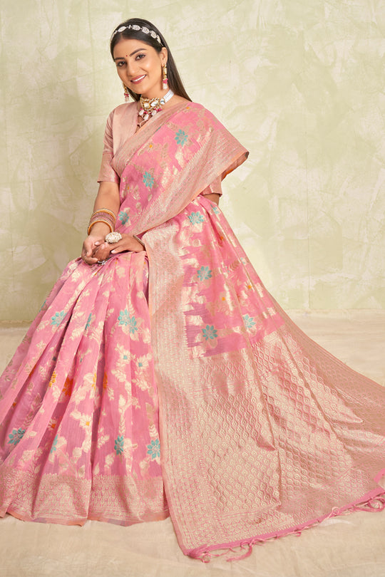 Flamigo Pink Cotton Saree