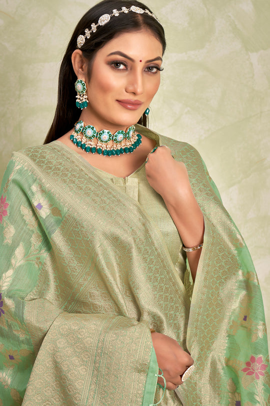 Pastel Green Cotton Saree