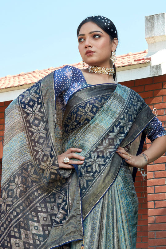 Navy Blue Brasso Saree