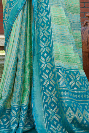 Cyan Blue Brasso Saree