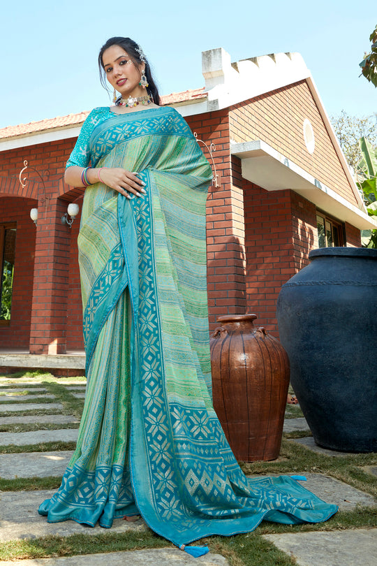 Cyan Blue Brasso Saree