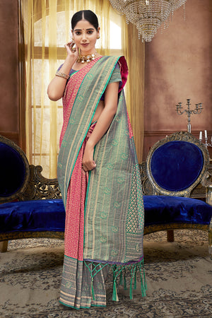 Green Pink Banarasi Saree