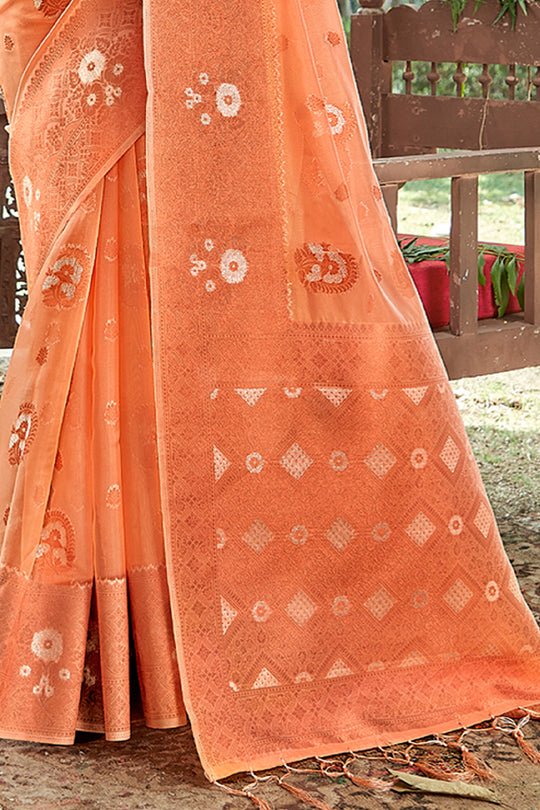 Cantaloupe Peach Organza Saree