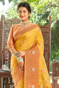 Lemon Yellow Organza Saree