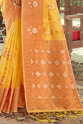 Lemon Yellow Organza Saree