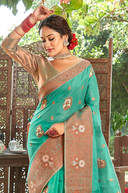 Seafoam Green Organza Saree