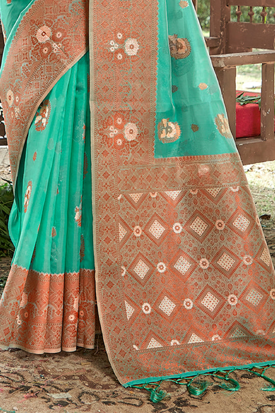 Seafoam Green Organza Saree