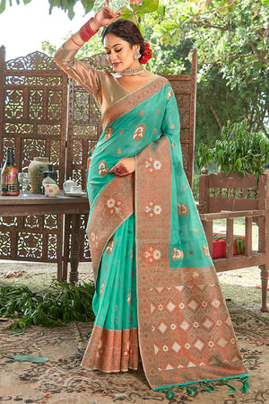Seafoam Green Organza Saree