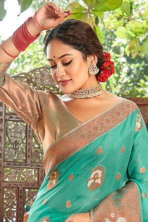 Seafoam Green Organza Saree