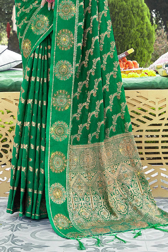 Emerald Green Organza Saree
