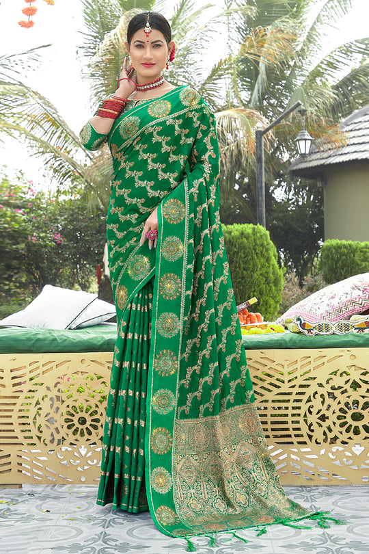 Emerald Green Organza Saree